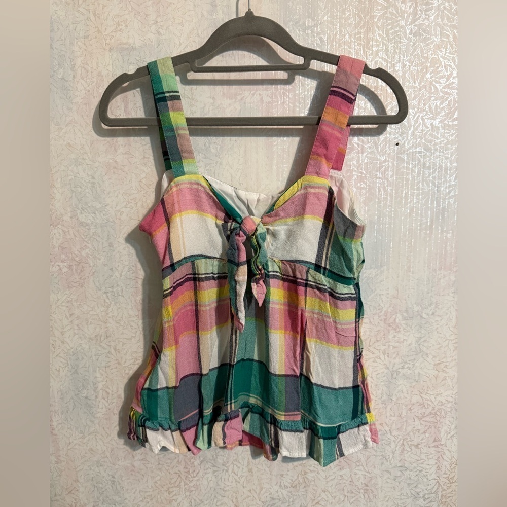 Loft Petite Tie Back Peplum Cami multicolor Plaid Tank Top Size 4P